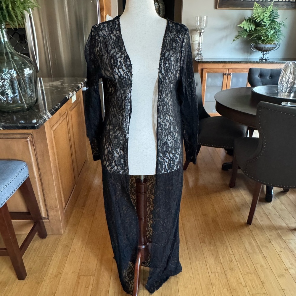 Black Lace Long Cardigan